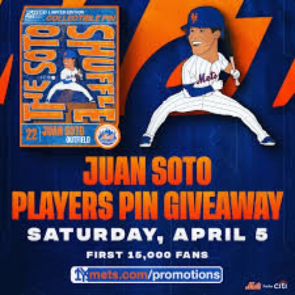 NEW YORK METS JUAN SOTO COLLECTIBLE PLAYERS PINS SGA 4/5/25 - Picture 1 of 2